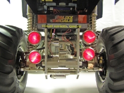 Tamiya Clodbuster 58065 Blue and Chrome - Taillights and Rear Gearbox Close-Up