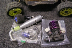 Kyosho MP7.5 Kanai 2 3 Buggy Lot - Tuned Pipe and HPI Nitro Star S25 Engine