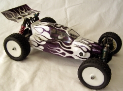 Team Losi XXX4 XXX-4 Graphite with Purple Flames - Overall Right
